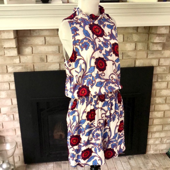 Gibson Floral Elastic Waist High Ruffle Neck Sleeveless Romper size Large - Picture 10 of 15